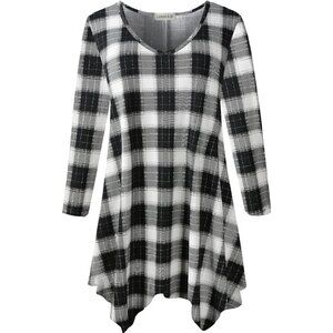 Women Tunic Asymmetrical Dress Shirts 3/4 Sleeve V Neck Flowy Ladies Clothes